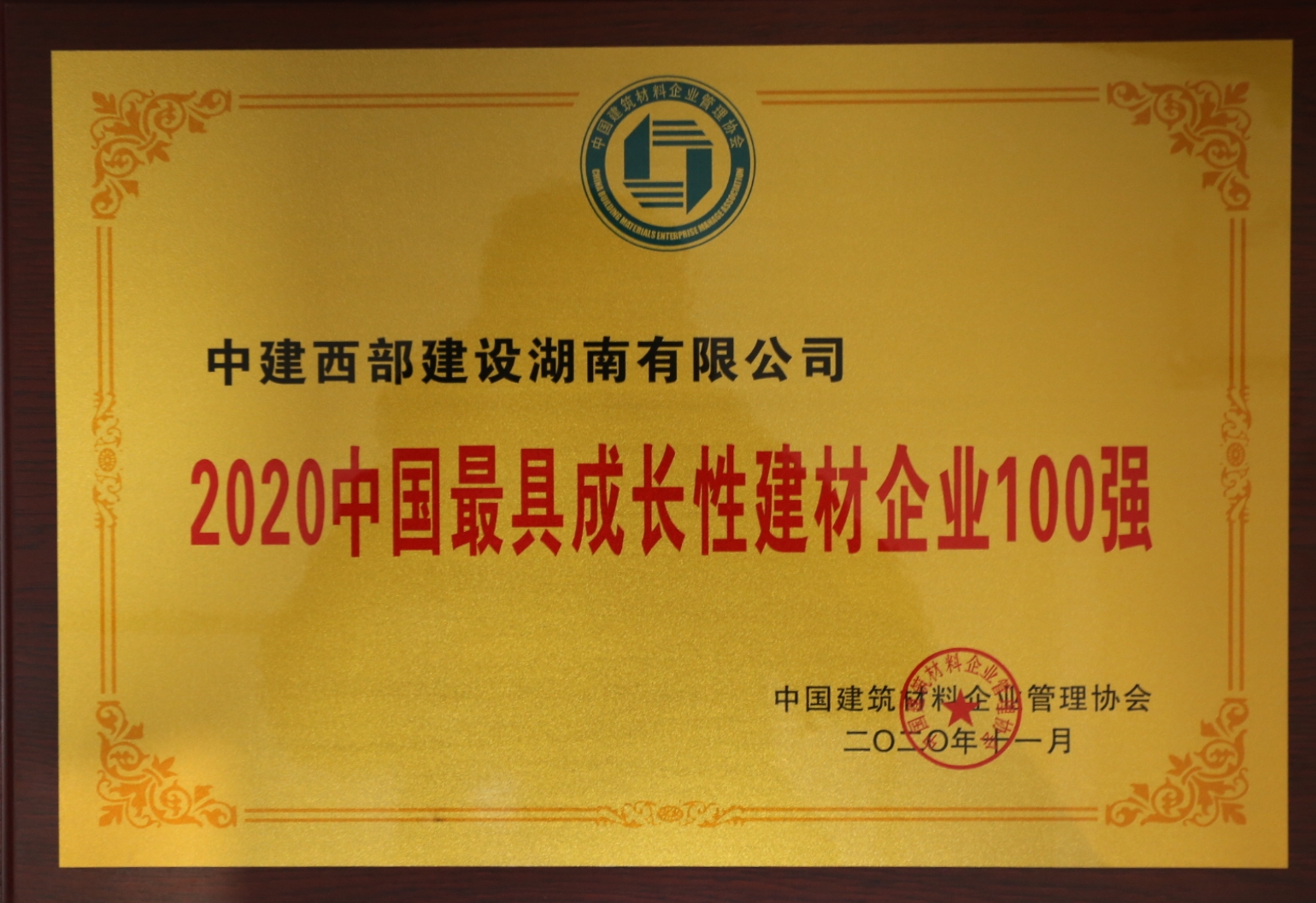 2020年中国最具成长性建材企业100强（中建西部建设湖南有限公司）.jpg